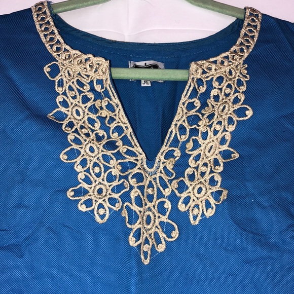 Royal Blue with Gold Accent canvas material Dress - Picture 3 of 7